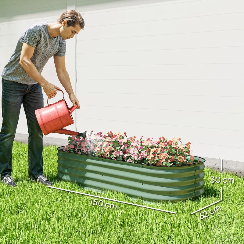 Jardinière surélevée carré potager 150 x 62 x 30 cm modulable protège racines jardin moderne industriel en acier vert 21_0004377