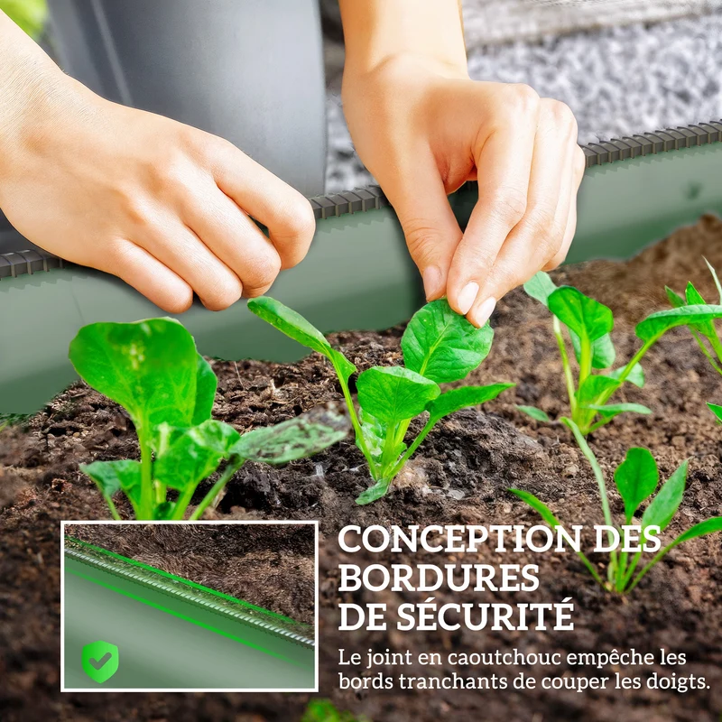 Jardinière surélevée carré potager 150 x 62 x 30 cm modulable protège racines jardin moderne industriel en acier vert 21_0004377