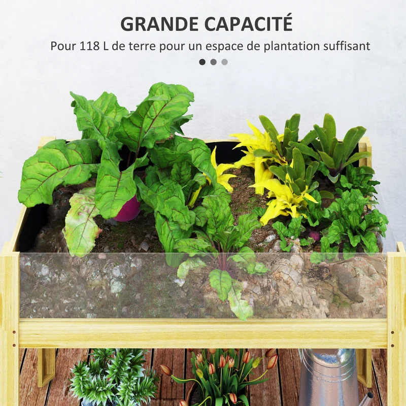 Jardinière sur pieds carré potager 110 x 50 x 80 cm observation facile et drainage optimal rustique en bois naturel 21_0005492