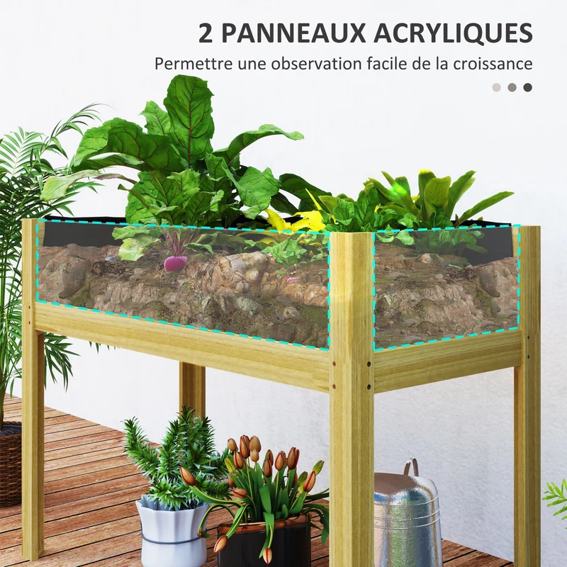 Jardinière sur pieds carré potager 110 x 50 x 80 cm observation facile et drainage optimal rustique en bois naturel 21_0005492