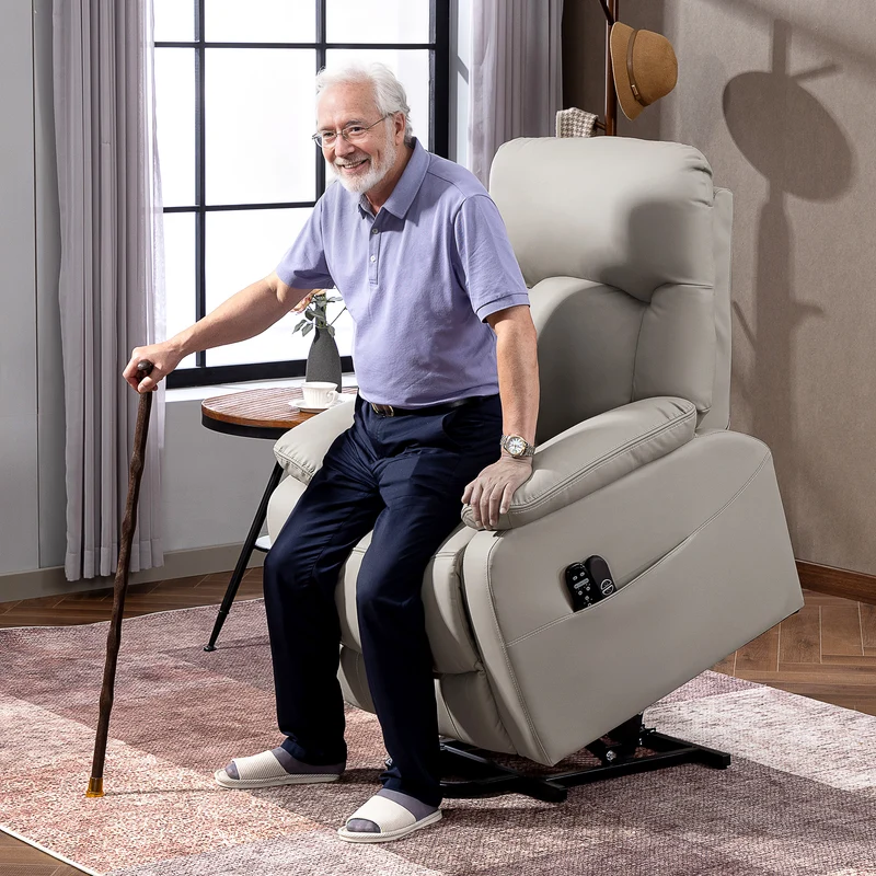 Fauteuil releveur électrique 89 x 94.5 x 103 cm assistance au lever confort moelleux design en polyuréthane gris clair 21_0000917