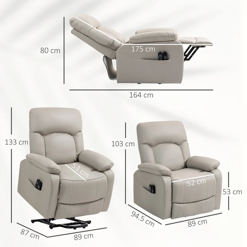 Fauteuil releveur électrique 89 x 94.5 x 103 cm assistance au lever confort moelleux design en polyuréthane gris clair 21_0000917
