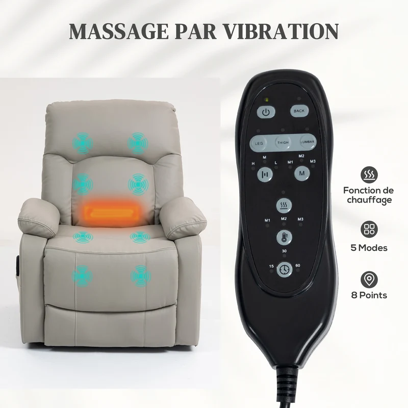 Fauteuil releveur électrique 89 x 94.5 x 103 cm assistance au lever confort moelleux design en polyuréthane gris clair 21_0000917