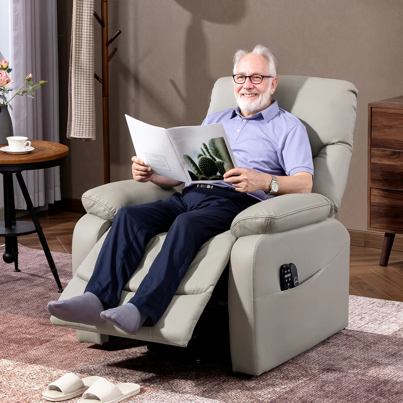 Fauteuil releveur électrique 89 x 94.5 x 103 cm assistance au lever confort moelleux design en polyuréthane gris clair 21_0000917