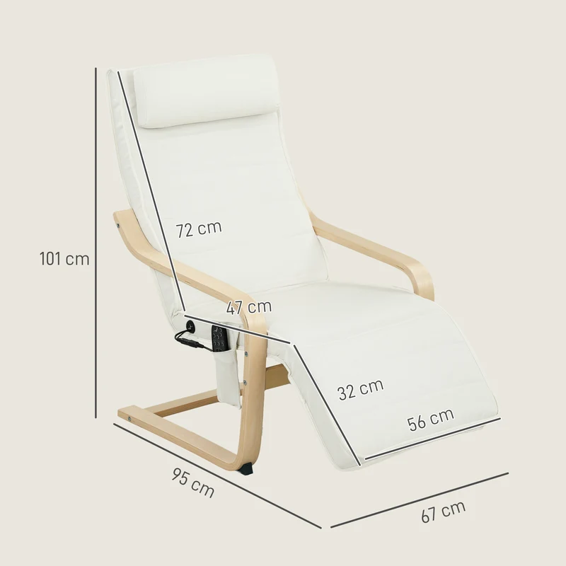 Fauteuil relax de salon dossier haut 67 x 95 x 101 cm massage 8 points chauffage lombaire moderne épuré en lin crème 21_0003495