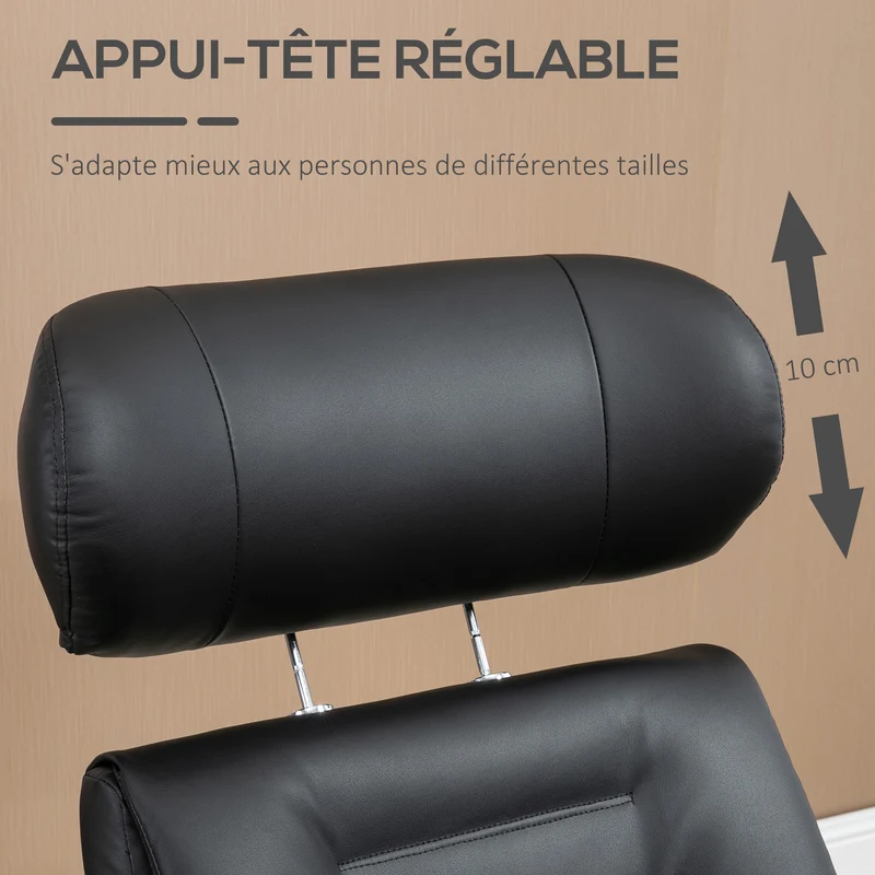 Fauteuil relax avec tabouret inclinable 135° têtière réglable 80 x 84 x 108 cm ergonomique design moderne en PU noir 21_0003085