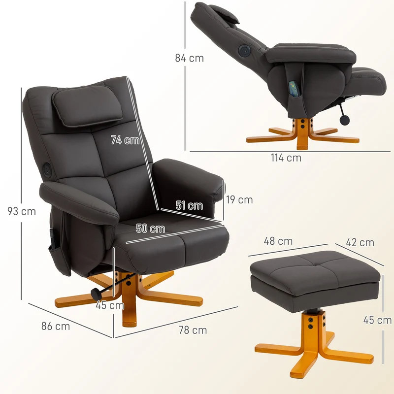 Fauteuil massant et repose-pieds 78 x 86 x 93 cm massage 6 points et coffre design contemporain en synthétique marron 21_0000829