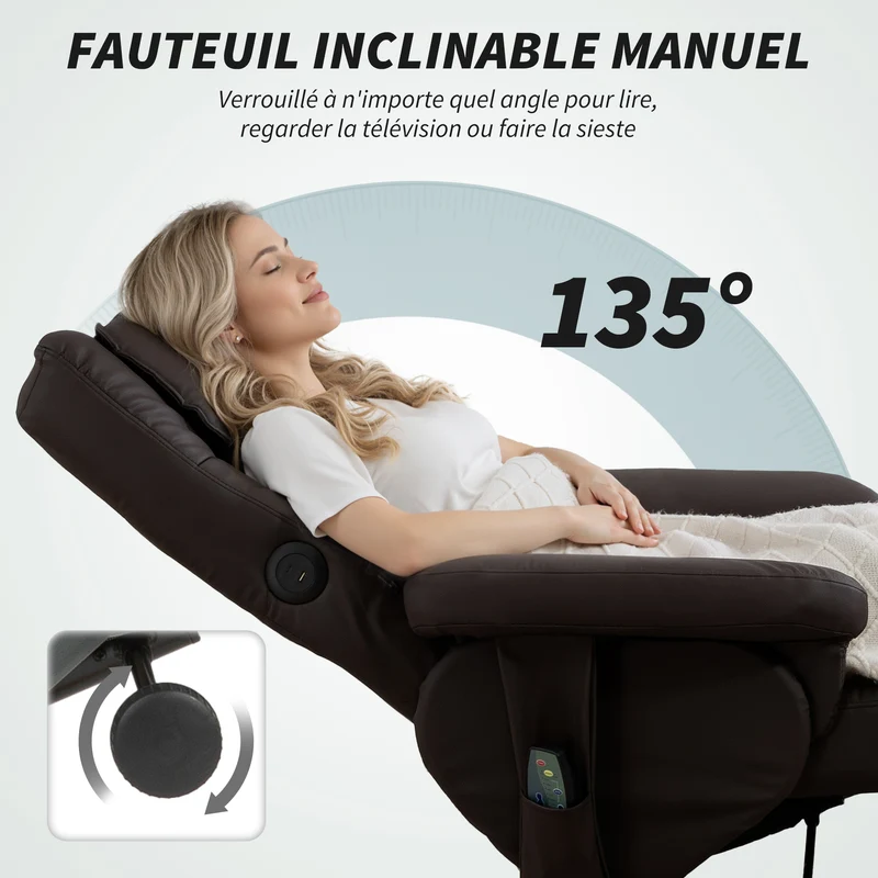 Fauteuil massant et repose-pieds 78 x 86 x 93 cm massage 6 points et coffre design contemporain en synthétique marron 21_0000829