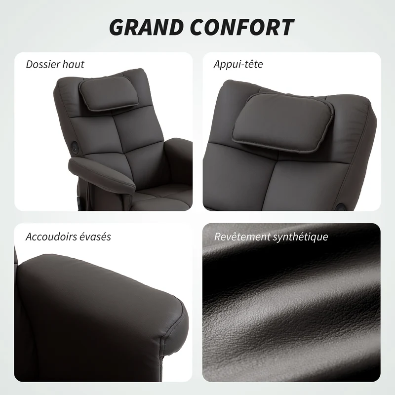 Fauteuil massant et repose-pieds 78 x 86 x 93 cm massage 6 points et coffre design contemporain en synthétique marron 21_0000829