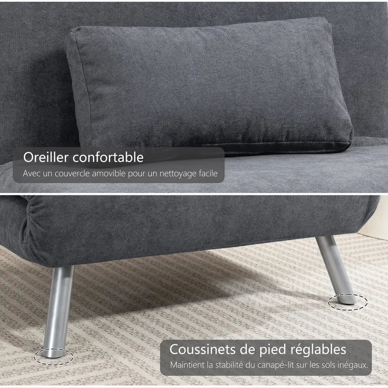 Fauteuil convertible 1 place clic-clac 80 x 75 x 83 cm lit rabattable dossier 5 positions moderne en flanelle gris foncé 21_0003521