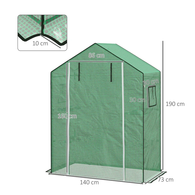 Bâche de remplacement pour serre 140 x 73 x 190 cm protection anti uv porte enroulable design épuré en polyéthylène vert 21_0004351