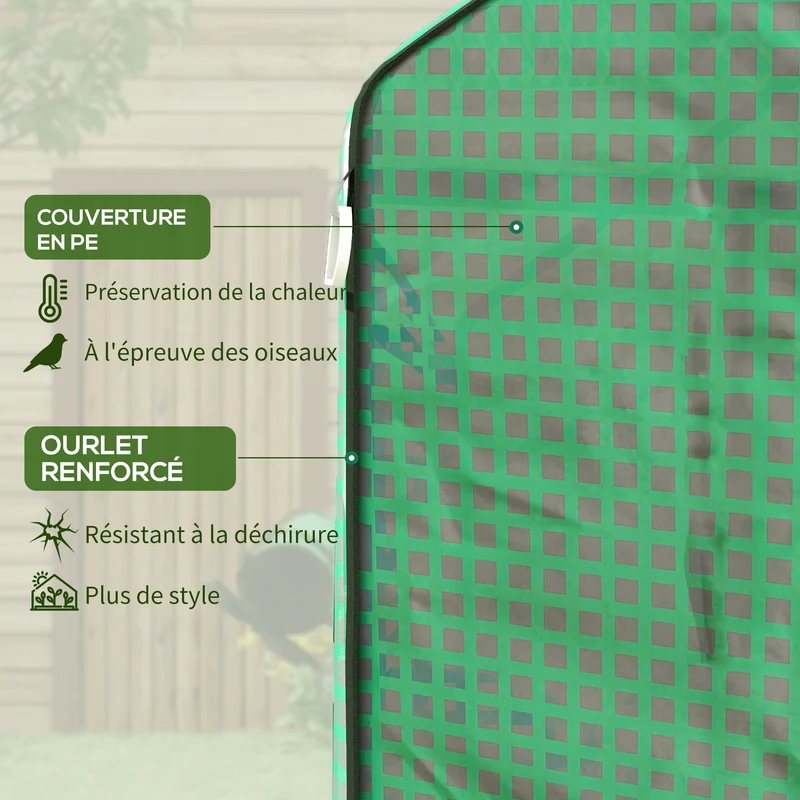 Bâche de remplacement pour serre 140 x 73 x 190 cm protection anti uv porte enroulable design épuré en polyéthylène vert 21_0004351