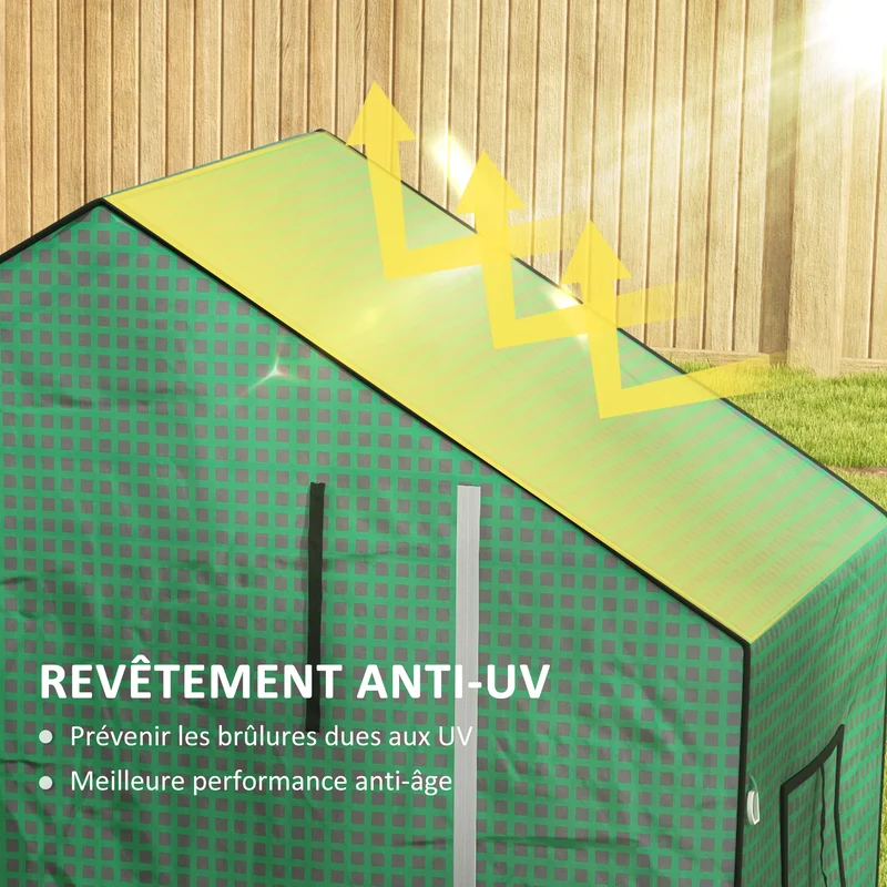 Bâche de remplacement pour serre 140 x 73 x 190 cm protection anti uv porte enroulable design épuré en polyéthylène vert 21_0004351