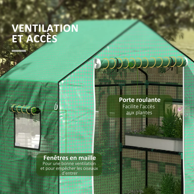 Bâche de remplacement pour serre 140 x 73 x 190 cm protection anti uv porte enroulable design épuré en polyéthylène vert 21_0004351