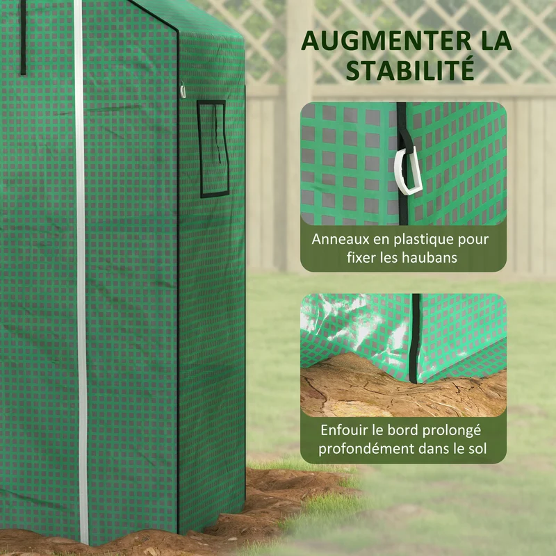 Bâche de remplacement pour serre 140 x 73 x 190 cm protection anti uv porte enroulable design épuré en polyéthylène vert 21_0004351