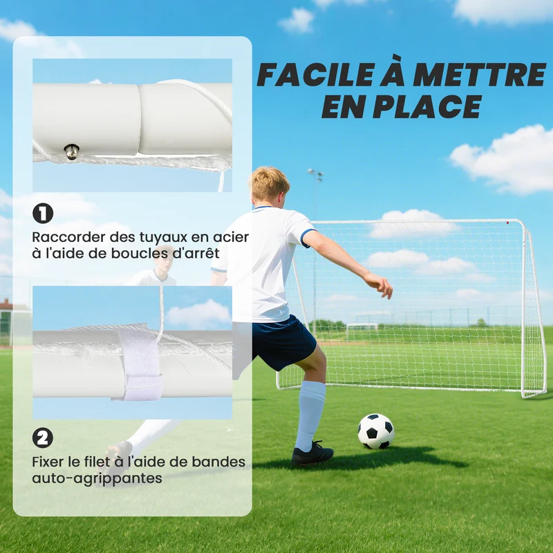 But de football cage entraînement 301 x 120 x 200 cm montage rapide piquets d'ancrage inclus moderne en métal blanc 21_0006624