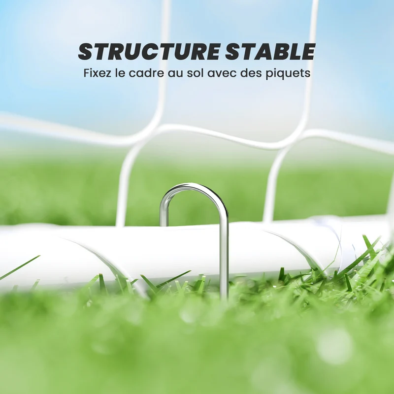But de football cage entraînement 301 x 120 x 200 cm montage rapide piquets d'ancrage inclus moderne en métal blanc 21_0006624