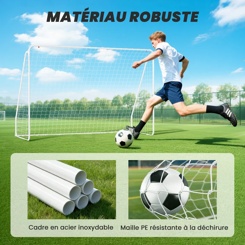 But de football cage entraînement 301 x 120 x 200 cm montage rapide piquets d'ancrage inclus moderne en métal blanc 21_0006624