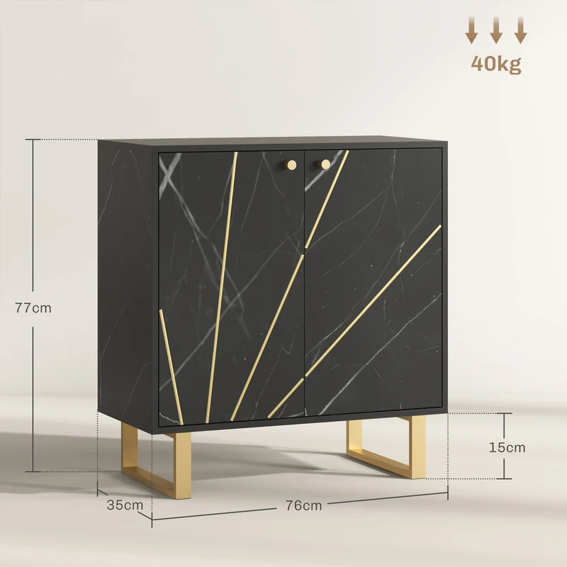 Buffet de rangement deux portes étagère réglable 76 x 35 x 77 cm espace moderne montage nécessaire en mélamine noir 21_0003418