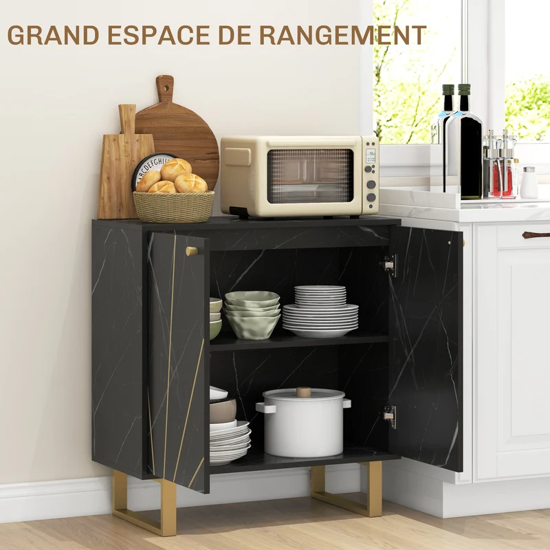 Buffet de rangement deux portes étagère réglable 76 x 35 x 77 cm espace moderne montage nécessaire en mélamine noir 21_0003418