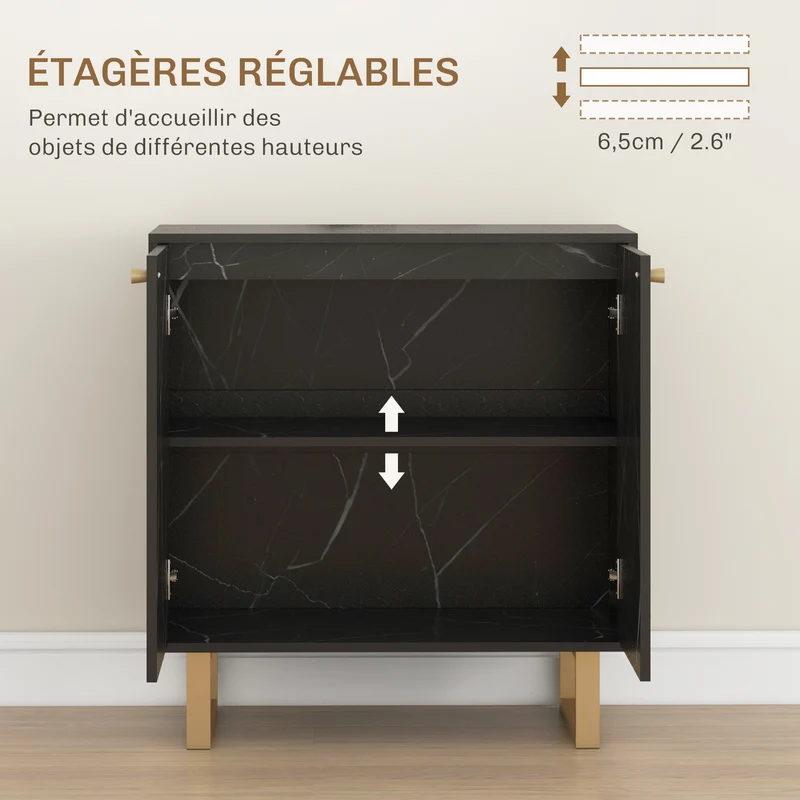 Buffet de rangement deux portes étagère réglable 76 x 35 x 77 cm espace moderne montage nécessaire en mélamine noir 21_0003418