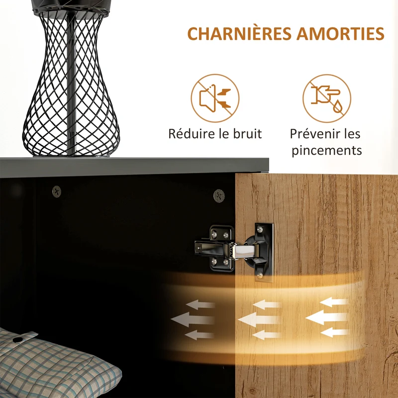 Buffet de rangement 140 x 35 x 75 cm 3 tiroirs étagère réglable pieds en acier moderne en panneau de particules naturel 21_0003450