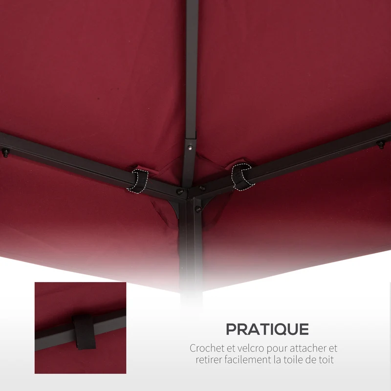 Toit de rechange pour pavillon 3 x 3 m imperméable style jardin contemporain festif pratique en polyester rouge vineux 21_0004738