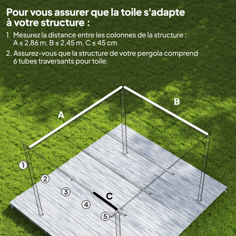 Toile de toit pour pergola 286 x 245 cm protection solaire anti uv évacuation d'eau moderne terrasse en polyester café 21_0004845