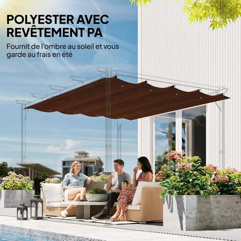 Toile de toit pour pergola 286 x 245 cm protection solaire anti uv évacuation d'eau moderne terrasse en polyester café 21_0004845