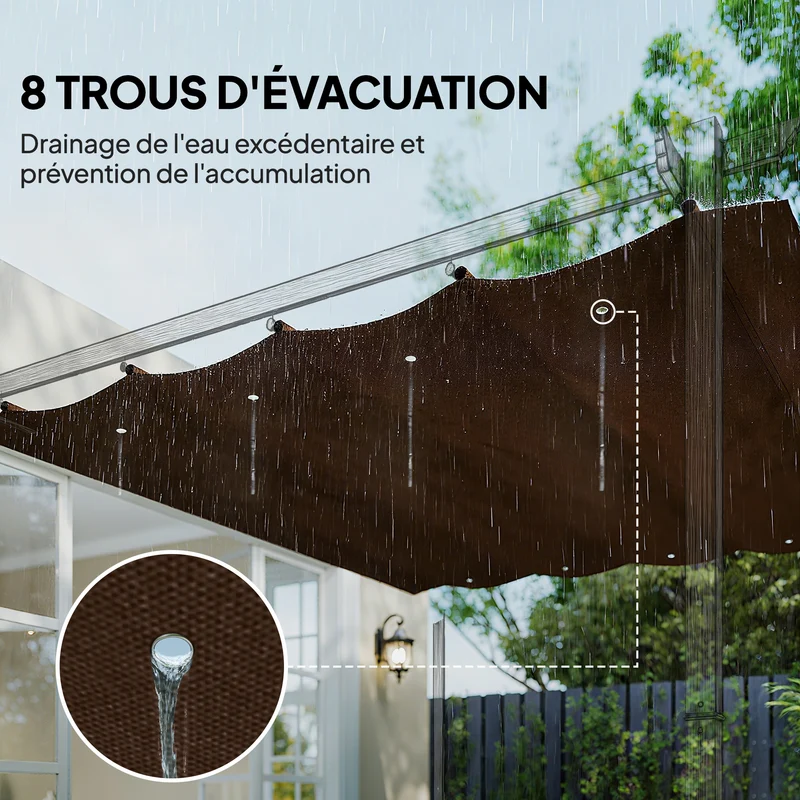 Toile de toit pour pergola 286 x 245 cm protection solaire anti uv évacuation d'eau moderne terrasse en polyester café 21_0004845