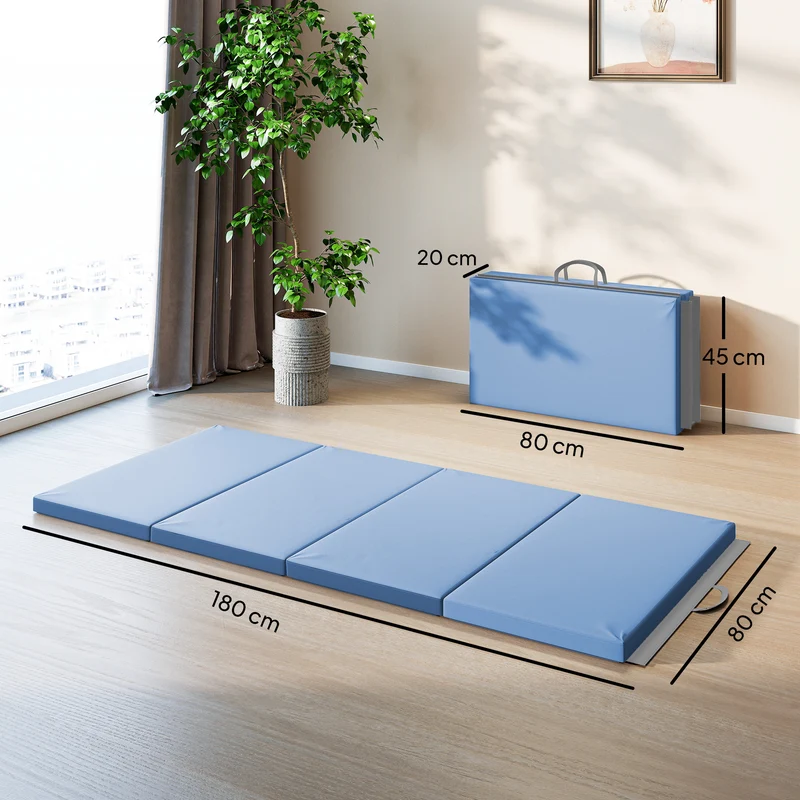 Tapis de gymnastique pliable 180 x 80 x 5 cm antidérapant transportable 2 poignées cosy en polyéthylène expansé bleu clair 21_0006596