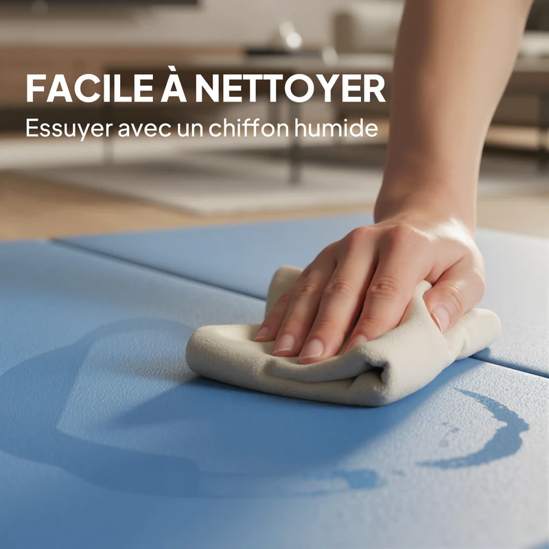 Tapis de gymnastique pliable 180 x 80 x 5 cm antidérapant transportable 2 poignées cosy en polyéthylène expansé bleu clair 21_0006596