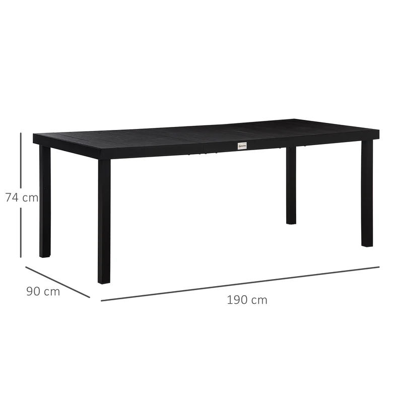 Table à manger de jardin pour 8 personnes 190 x 90 x 74 cm stable entretien aisé rustique extérieur en aluminium noir 21_0004698