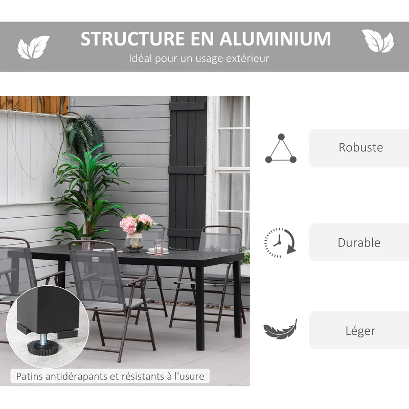 Table à manger de jardin pour 8 personnes 190 x 90 x 74 cm stable entretien aisé rustique extérieur en aluminium noir 21_0004698