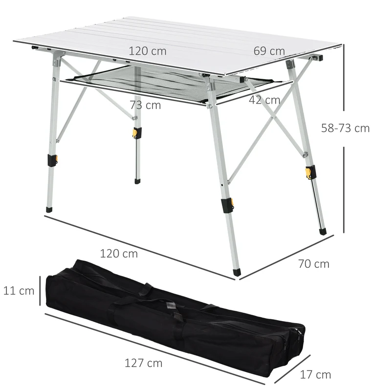 Table pliante camping 120 x 70 x 73 cm hauteur réglable pieds antidérapants extérieur contemporain en aluminium gris 21_0006450