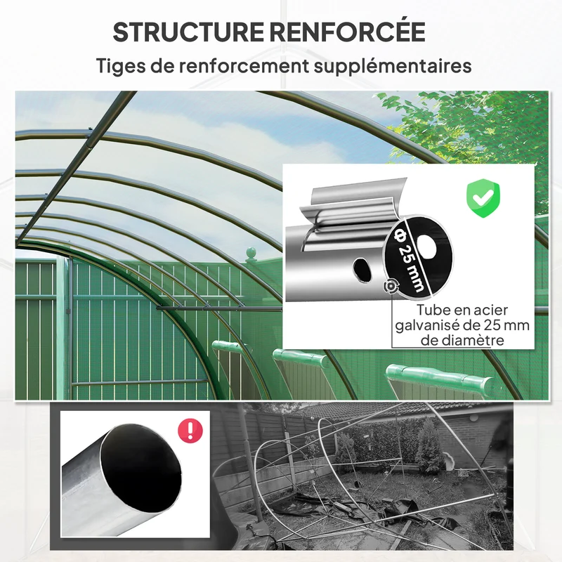 Serre tunnel de jardin 600 x 300 x 200 cm protection UV 2 portes 8 fenêtres ventilation moderne en acier galvanisé vert 21_0005421