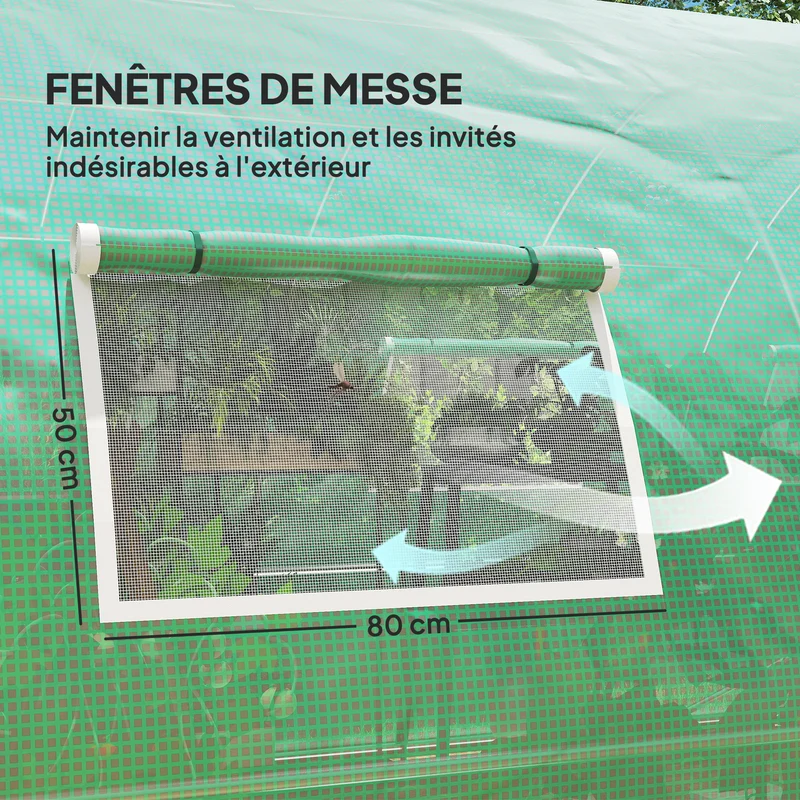 Serre tunnel de jardin 600 x 300 x 200 cm protection UV 2 portes 8 fenêtres ventilation moderne en acier galvanisé vert 21_0005421