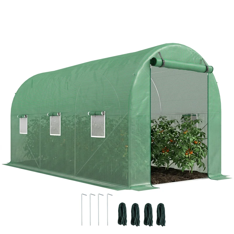 Serre tunnel de jardin 4 x 2 x 1,9 m protection anti insectes porte zippée finition mate moderne en polyéthylène vert 21_0004077
