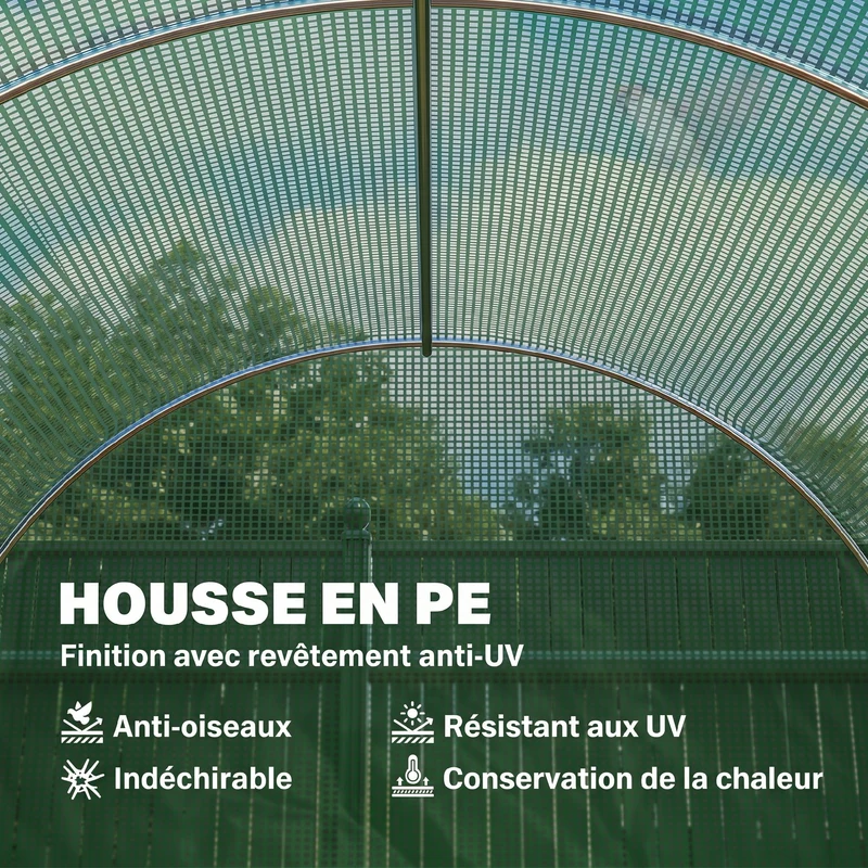 Serre tunnel de jardin 4 x 2 x 1,9 m protection anti insectes porte zippée finition mate moderne en polyéthylène vert 21_0004077