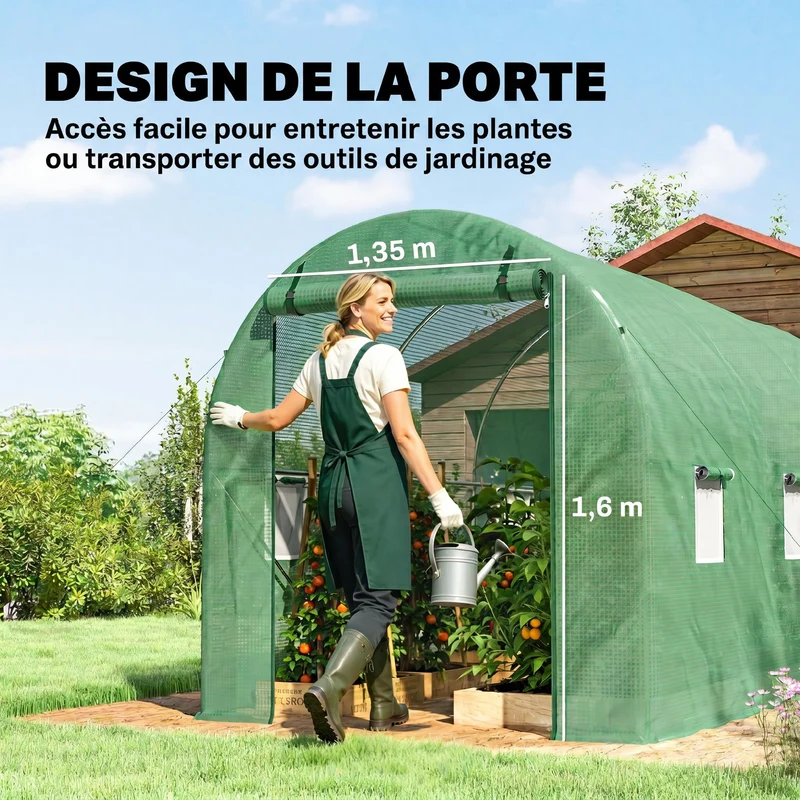 Serre tunnel de jardin 4 x 2 x 1,9 m protection anti insectes porte zippée finition mate moderne en polyéthylène vert 21_0004077