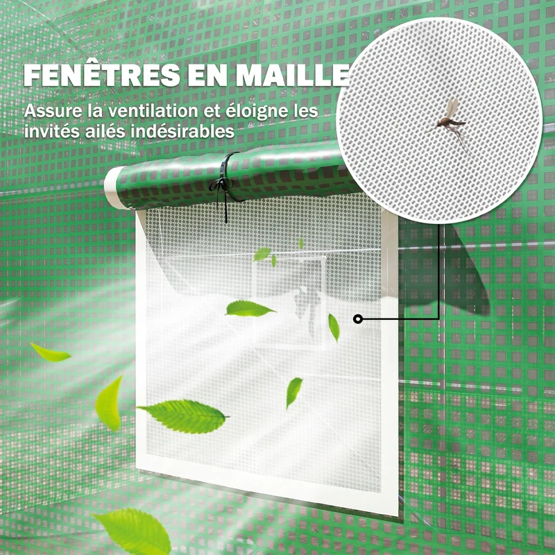 Serre tunnel de jardin 4 x 2 x 1,9 m protection anti insectes porte zippée finition mate moderne en polyéthylène vert 21_0004077