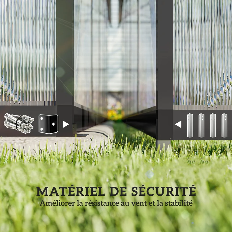 Serre de jardin 363 x 247 x 205 cm porte battante aération réglable design moderne épuré en polycarbonate transparent 21_0005656