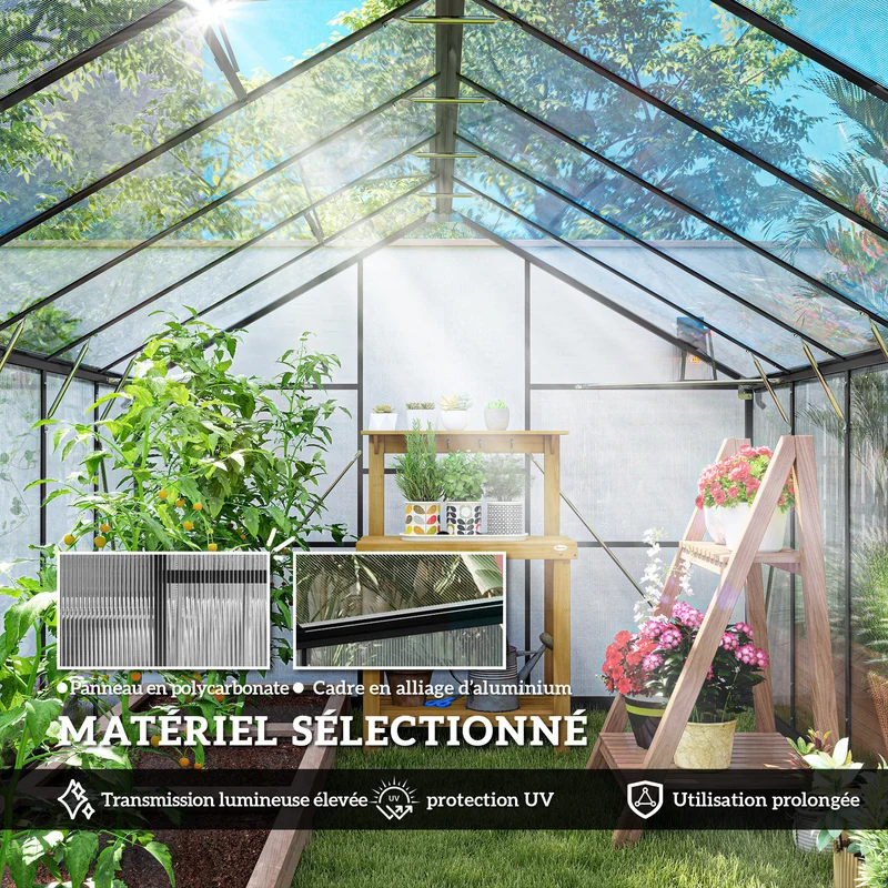 Serre de jardin 363 x 247 x 205 cm porte battante aération réglable design moderne épuré en polycarbonate transparent 21_0005656