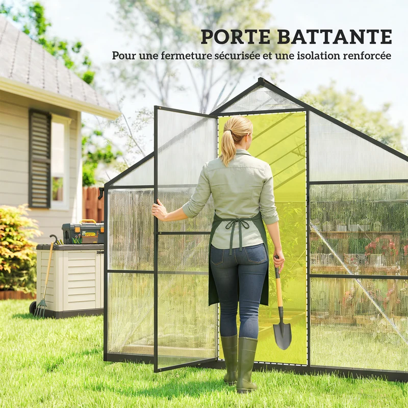Serre de jardin 363 x 247 x 205 cm porte battante aération réglable design moderne épuré en polycarbonate transparent 21_0005656