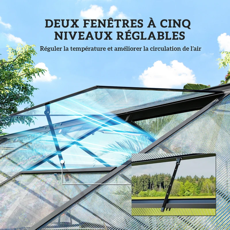 Serre de jardin 363 x 247 x 205 cm porte battante aération réglable design moderne épuré en polycarbonate transparent 21_0005656