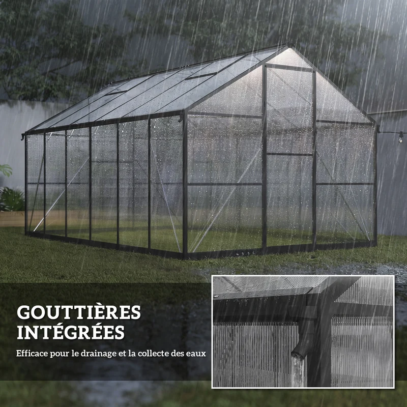 Serre de jardin 363 x 247 x 205 cm porte battante aération réglable design moderne épuré en polycarbonate transparent 21_0005656