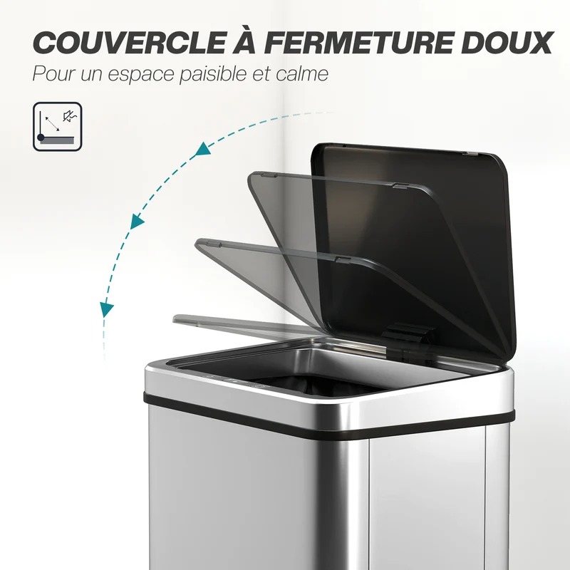 Poubelle à capteur 40 l cuisine 35 x 26 x 55 cm ouverture rapide fermeture douce moderne en acier inoxydable argenté 21_0005943