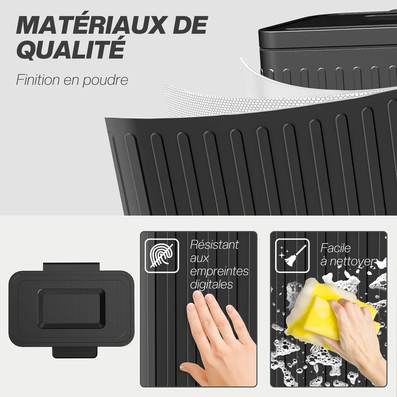 Poubelle double cuisine 45,5 x 36,5 x 51 cm 2 x 20 l pédale seaux amovibles couvercle maintien moderne en métal noir 21_0005901