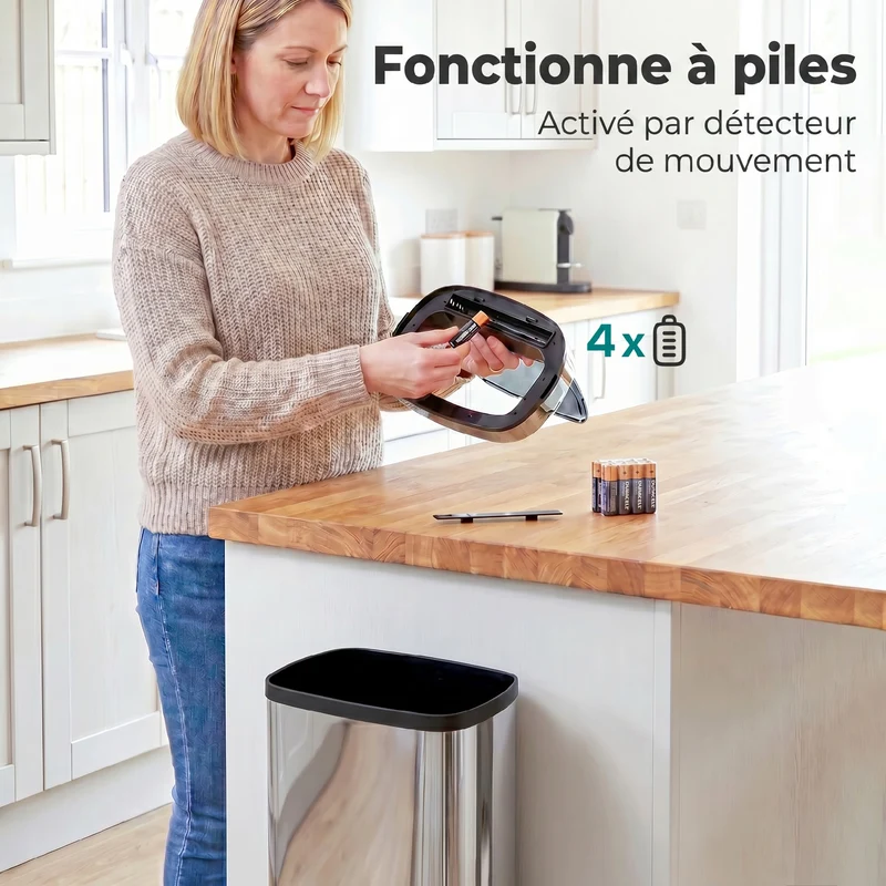 Poubelle automatique à capteur ouverture mains libres 33 x 25 x 84 cm 50 l hygiénique moderne en acier inoxydable argent 21_0005899