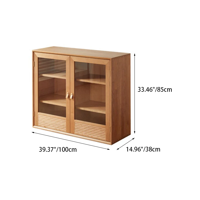 Contemporary Nordic Rectangular Solid Pine Wood Plywood Natural Rattan Tempered Glass Storage Cabinet 6-Drawer For Living Room